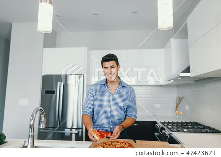 man with pizza man with pizza 47423671