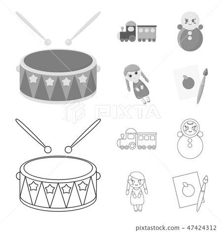 Train.kukla, picture.Toys set collection icons in outline,monochrome style vector symbol stock Train.kukla, picture.Toys set collection icons in outline,monochrome style vector symbol stock 47424312