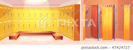 Sport club lockers room carton vector interior Sport club lockers room carton vector interior 47424727
