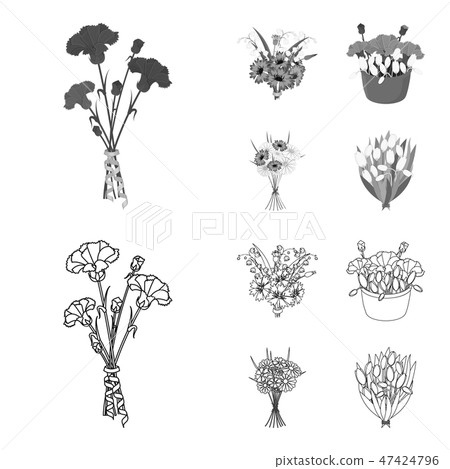 A bouquet of fresh flowers outline,monochrome icons in set collection for design. Various bouquets 47424796