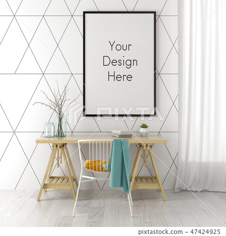 Interior of modern living room with table 3D rendering 47424925