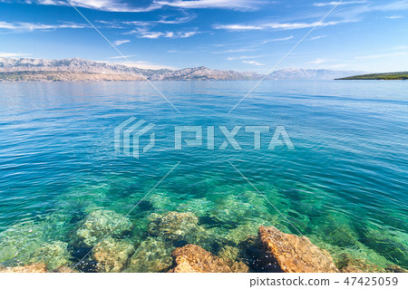 The view at the sea and mountain coast of Croatia. 47425059
