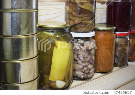 Storage shelves in pantry with homemade Storage shelves in pantry with homemade 47425697