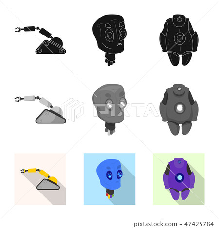 Vector illustration of robot and factory sign. Collection of robot and space stock symbol for web. 47425784