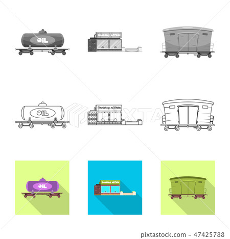 Vector illustration of train and station logo. Collection of train and ticket stock symbol for web. 47425788