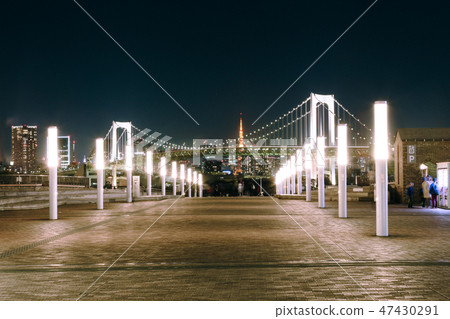 Tokyo Rainbow Bridge Night View Stock Photo