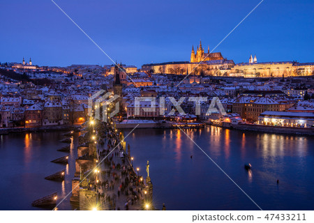 Czech snow makeup Prague Charles bridge and Prague castle Czech snow makeup Prague Charles bridge and Prague castle 47433211