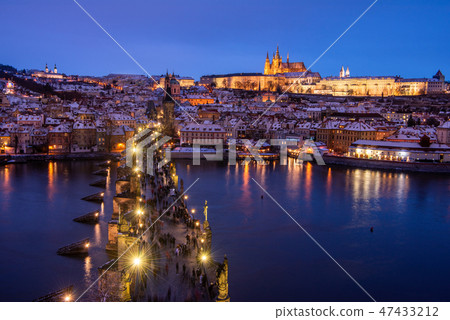 Czech snow makeup Prague Charles bridge and Prague castle Czech snow makeup Prague Charles bridge and Prague castle 47433212