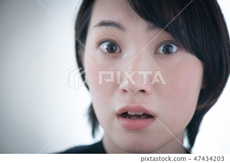 一位年輕的日本女士,眼睛睜開驚訝 一位年輕的日本女士,眼睛睜開驚訝 47434203