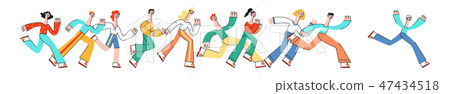 People running horizontal banner in flat style - men and women moving forward. 47434518