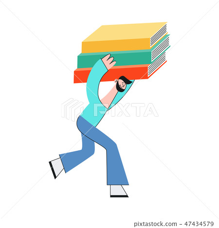 Vector illustration of man carrying stack of... - Stock Illustration ...