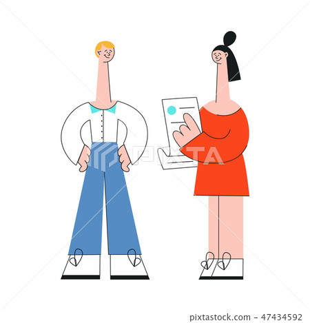 Vector illustration of business people discussing project or contract in flat style. Vector illustration of business people discussing project or contract in flat style. 47434592