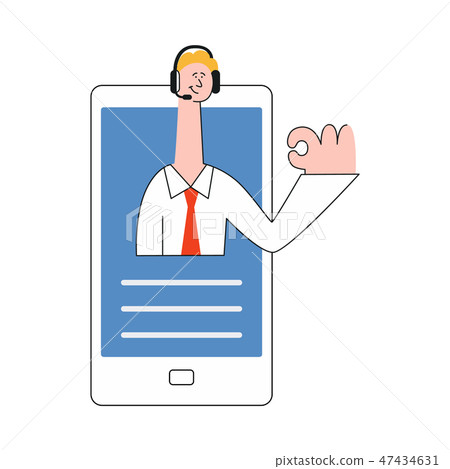 Online virtual assistant with headset consulting from mobile application. 47434631
