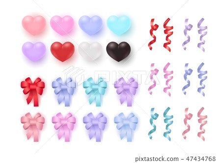 Vector hearts and ribbon bows with confetti set Vector hearts and ribbon bows with confetti set 47434768