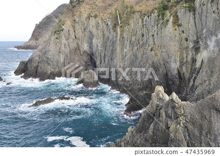 [兵庫縣霞海岸]今浦/大木的鼻子冬季波濤洶湧 47435969