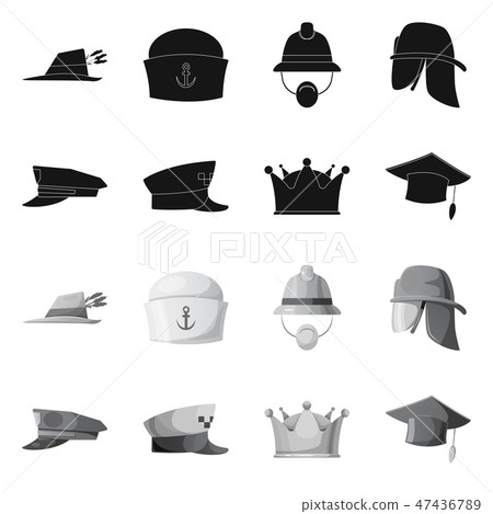 Isolated object of headwear and cap sign. Collection of headwear and accessory stock symbol for web. Isolated object of headwear and cap sign. Collection of headwear and accessory stock symbol for web. 47436789