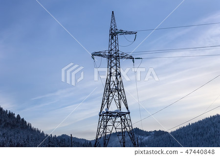 Electrical tower on the background of mountains 47440848