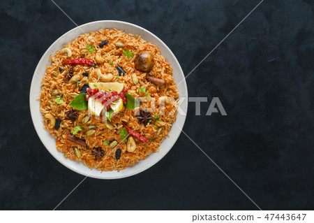 Vegetarian Hyderabadi Dum Biryani. Ramadan food. Vegetarian Hyderabadi Dum Biryani. Ramadan food. 47443647