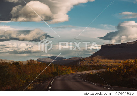 Beautiful view to the road along Tornetrask lake Beautiful view to the road along Tornetrask lake 47444639