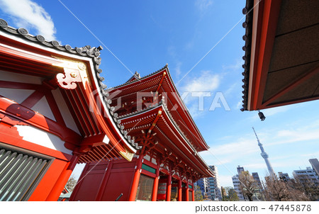 東京的都市風景在日本東京天空樹在淺草寺後面 47445878