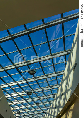 Glass roof of the shopping center, view from the inside 47446259