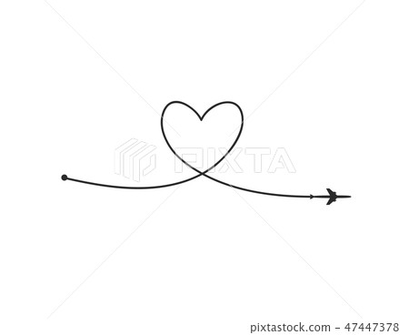 Plane and its track in the shape of a heart on white background. Vector illustration. Aircraft 47447378