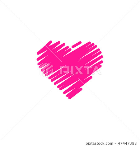 Hand painted red heart, one line. Hand drawing of heart doodle by crayon . use for background 47447388