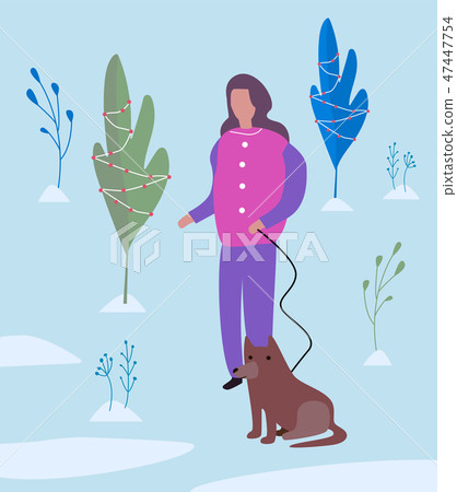 girl walking a dog. Flat vector illustration 47447754