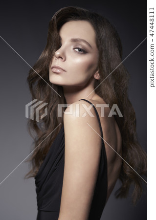 Fashion photo of beautiful lady in black dress. Fashion photo of beautiful lady in black dress. 47448111