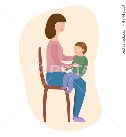 Mother is sitting with her son on the chair. 47448114
