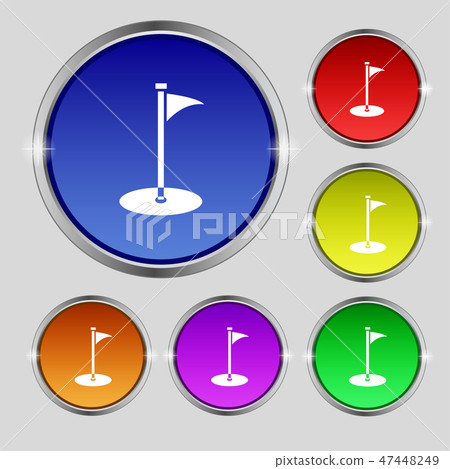 Golf icon sign. Round symbol on bright colourful b Golf icon sign. Round symbol on bright colourful b 47448249