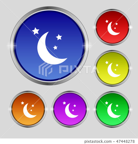 moon icon sign. Round symbol on bright colourful b moon icon sign. Round symbol on bright colourful b 47448278
