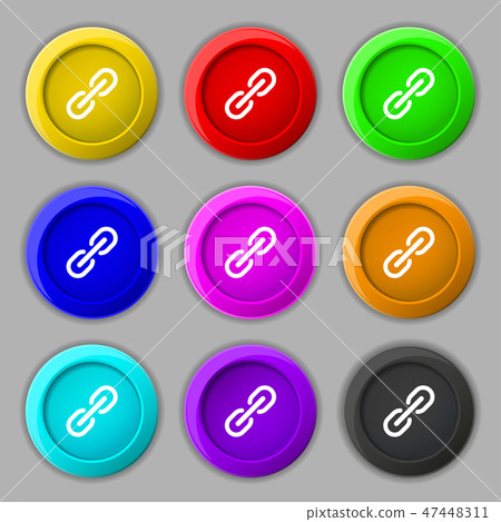 Chain Icon sign. symbol on nine round colourful bu 47448311