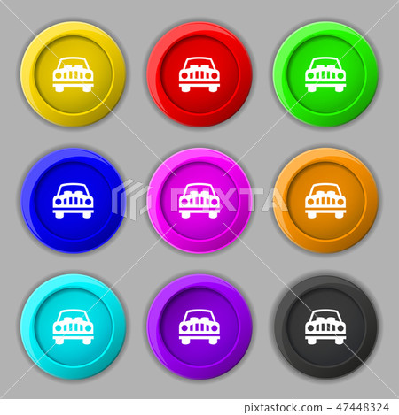 Car Icon sign. symbol on nine round colourful butt Car Icon sign. symbol on nine round colourful butt 47448324