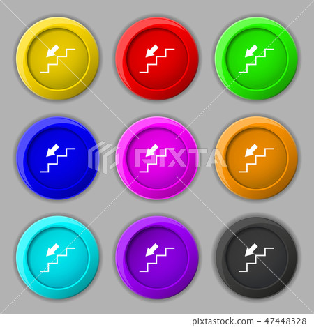 descent down icon sign. symbol on nine round colou descent down icon sign. symbol on nine round colou 47448328