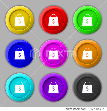 shopping bag icon sign. symbol on nine round colou shopping bag icon sign. symbol on nine round colou 47448334