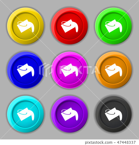 Paint bucket icon sign. symbol on nine round colou Paint bucket icon sign. symbol on nine round colou 47448337