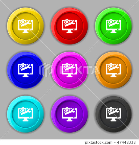 repair computer icon sign. symbol on nine round co repair computer icon sign. symbol on nine round co 47448338