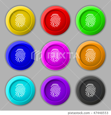 Scanned finger Icon sign. symbol on nine round col 47448553