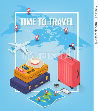 Travel equipment in Isometric style. Travel and tourism concept. Vector 47448678