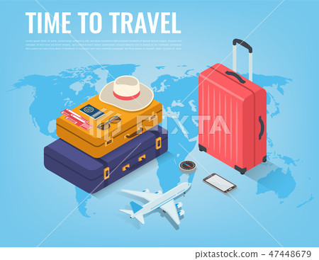 Travel equipment in Isometric style. Travel and tourism concept. Vector 47448679
