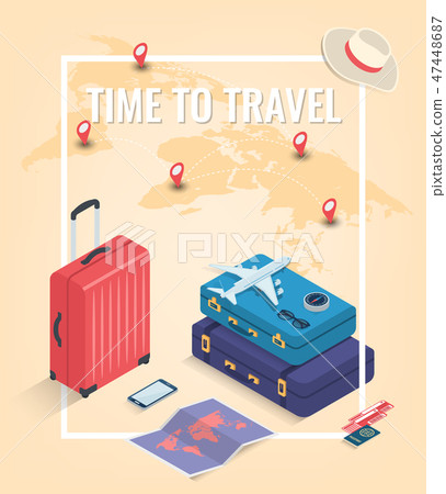 Travel equipment in Isometric style. Travel and tourism concept. Vector 47448687