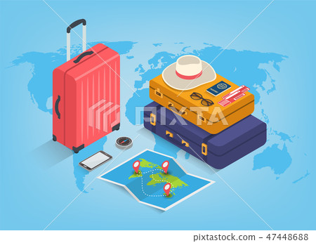 Travel equipment in Isometric style. Travel and tourism concept. Vector 47448688