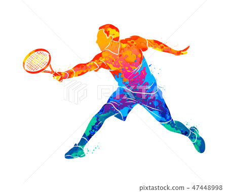 Abstract tennis player with a racket from splash of watercolors 47448998