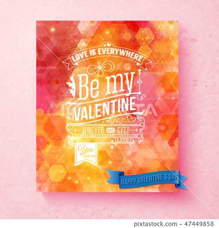 Colorful, bright Valentines day card with pattern and sparkling light effects. 47449858