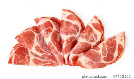 Meat slicing laid out on a white. The form of the 47450192
