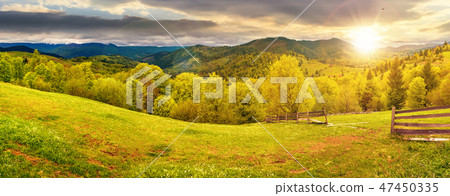 panorama of mountainous countryside at sunset panorama of mountainous countryside at sunset 47450335