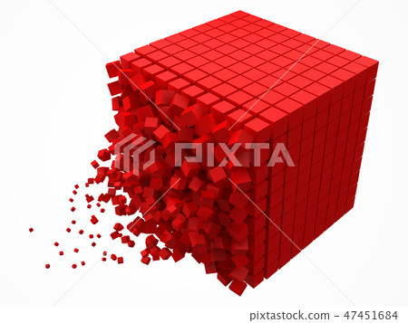 dissolving data block. made with smaller red cubes. 3d pixel style vector illustration. 47451684