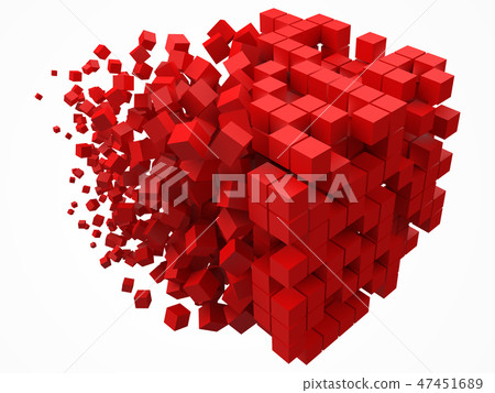 dissolving data block. made with smaller red cubes. 3d pixel style vector illustration. 47451689