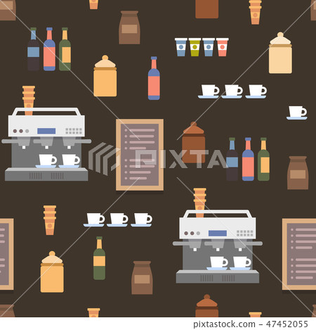 Coffe Shop Flat Elements. Seamless Cartoon Pattern 47452055